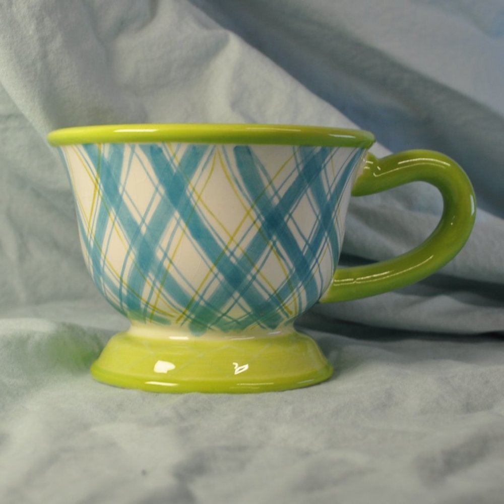 *BOGO mugs* 14 oz mug Zrike Everyday wild pansy plaid (w801)